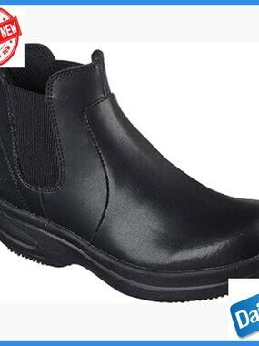 Leather Chelsea Boots Slip Resistant Work Shoes Memory Foam Wedge Heel